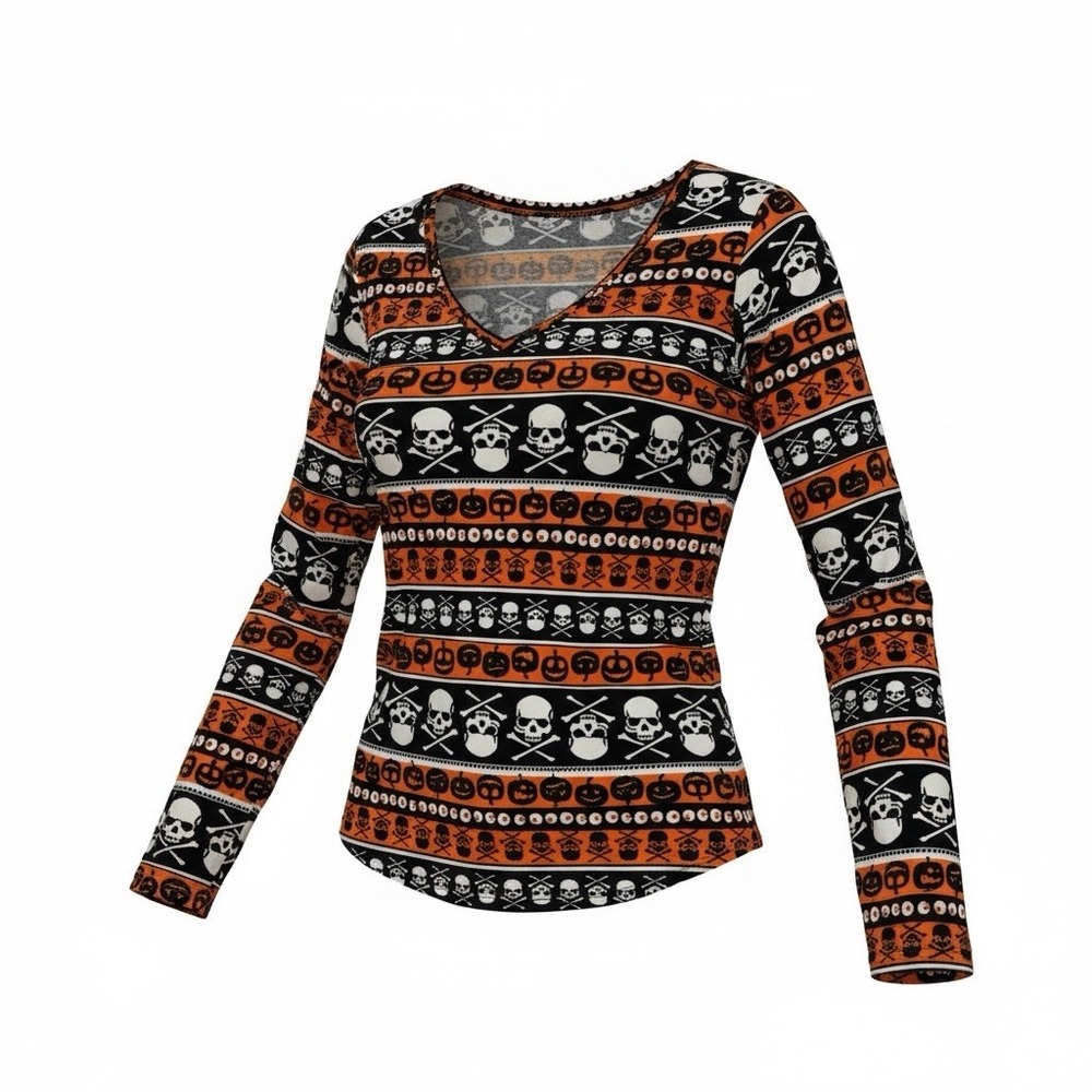 No Boundaries Halloween Shirt Girls L 11-13 Pumpkins Skulls Eyes NJ48T006CD